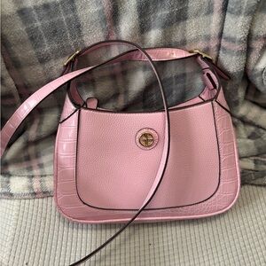 Pink Croc-Embossed Shoulder Bag